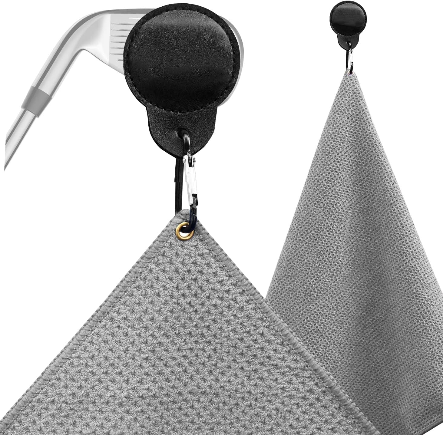 Magnetic Towel, Magnetic Clip for Golf Towel, Microfiber Fabric Waffle Pattern Towels Industrial Strength Magnet for Strong Hold to Golf Carts or Clubs (1, Grey 27 * 20)