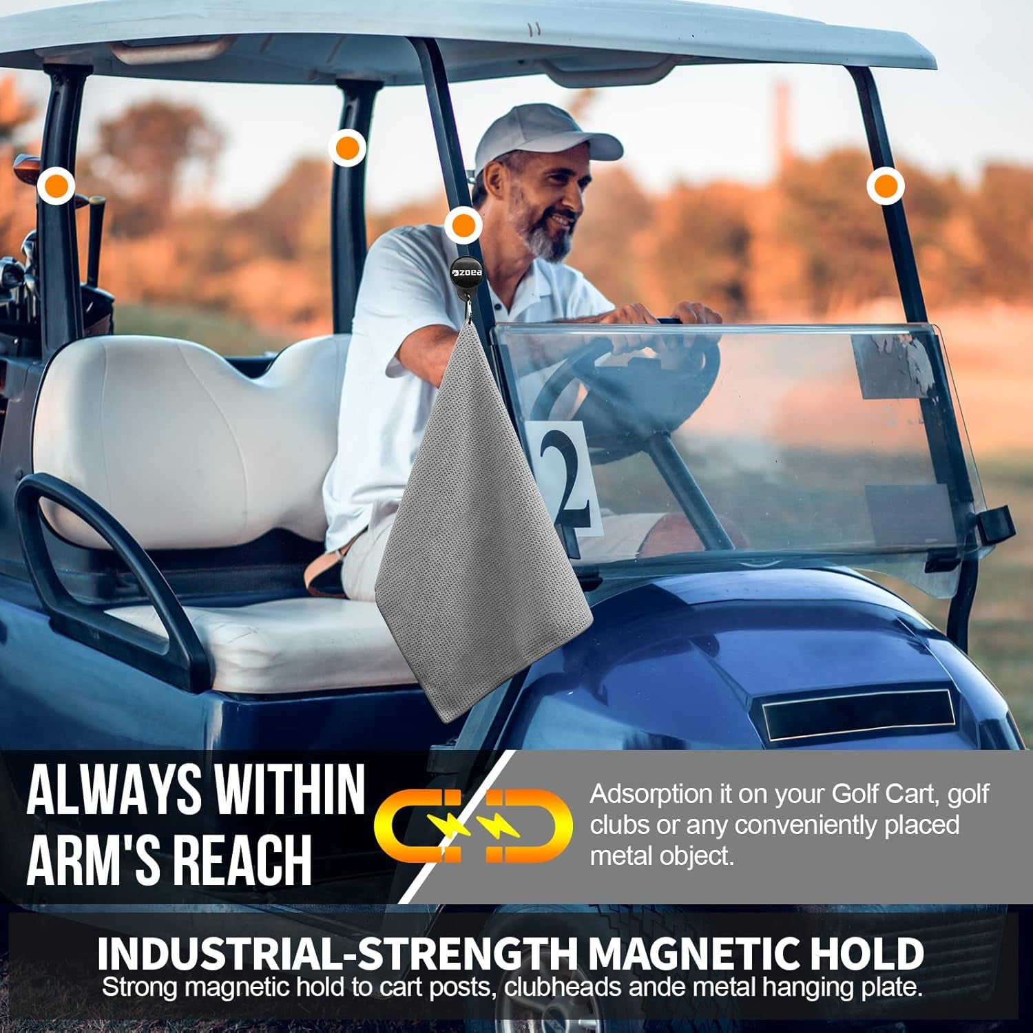 Magnetic Towel, Magnetic Clip for Golf Towel, Microfiber Fabric Waffle Pattern Towels Industrial Strength Magnet for Strong Hold to Golf Carts or Clubs (1, Grey 27 * 20)