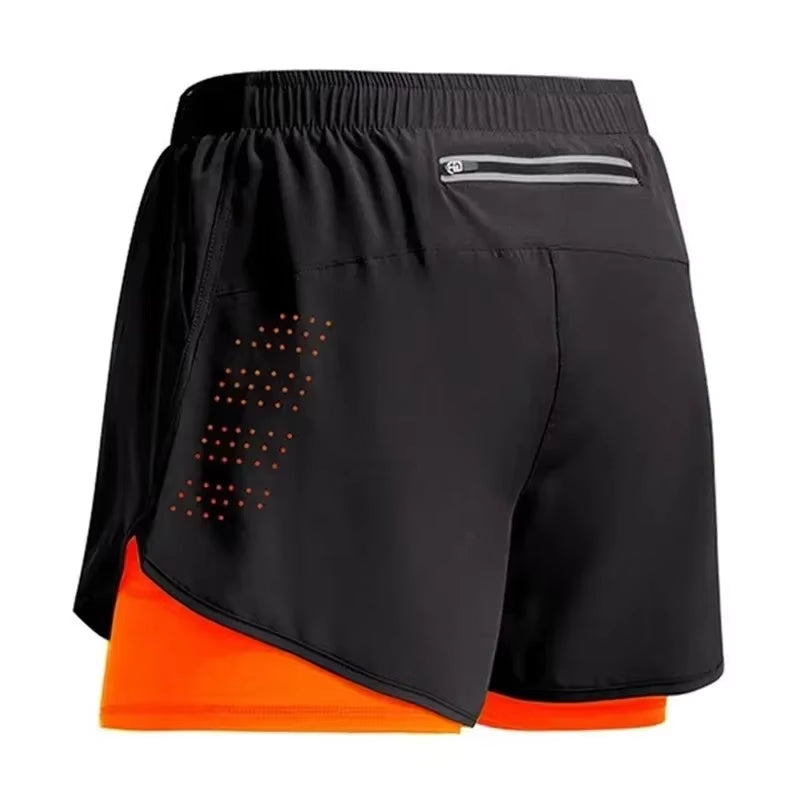 Men'S Shorts 2 in 1 Fitness Training Gym Sports Short Pants Quick Dry Built-In Pocket Double-Deck Beach Bottom Summer Shorts Men