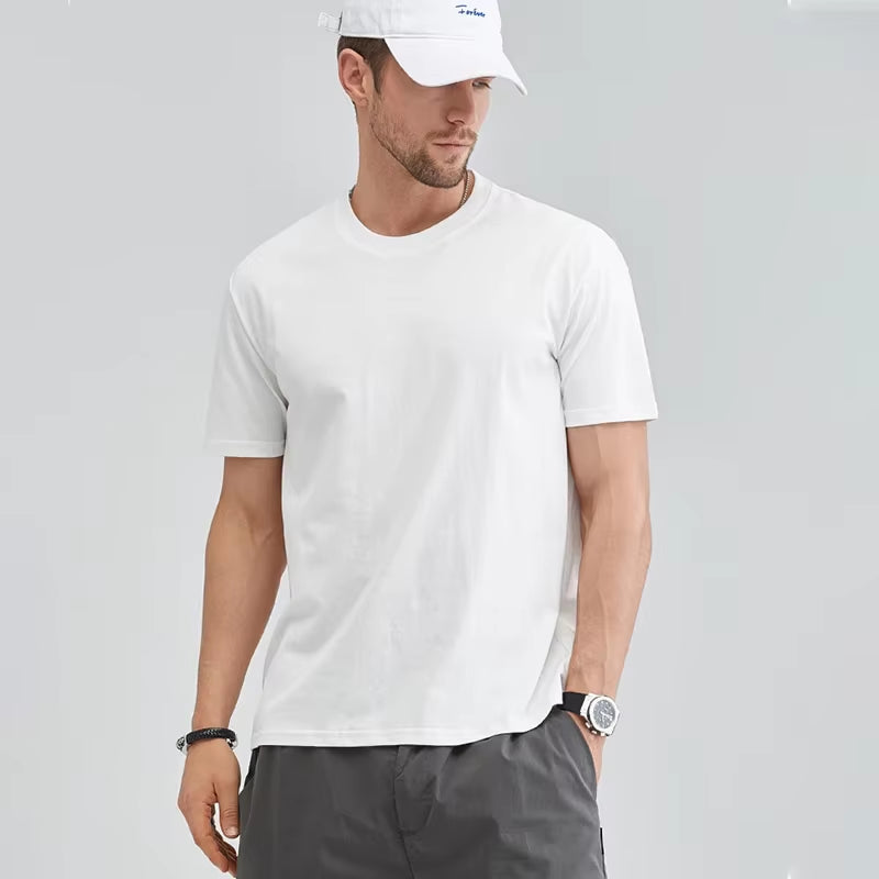 2025 Summer Cotton T-Shirt High Quality Casual Oversize Tee Men Women Short Sleeves Tee Shirt Boys Basic Solid Color Sports Tops