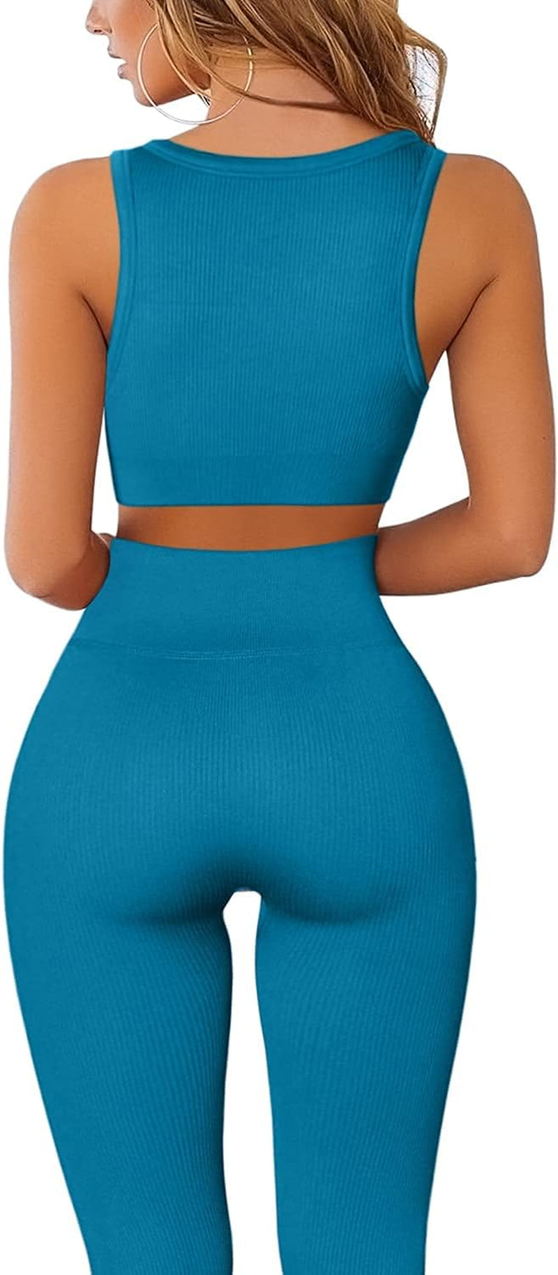 Women's Yoga Workout Set: High-Waisted Leggings and Sports Bra in Light Blue, Size S