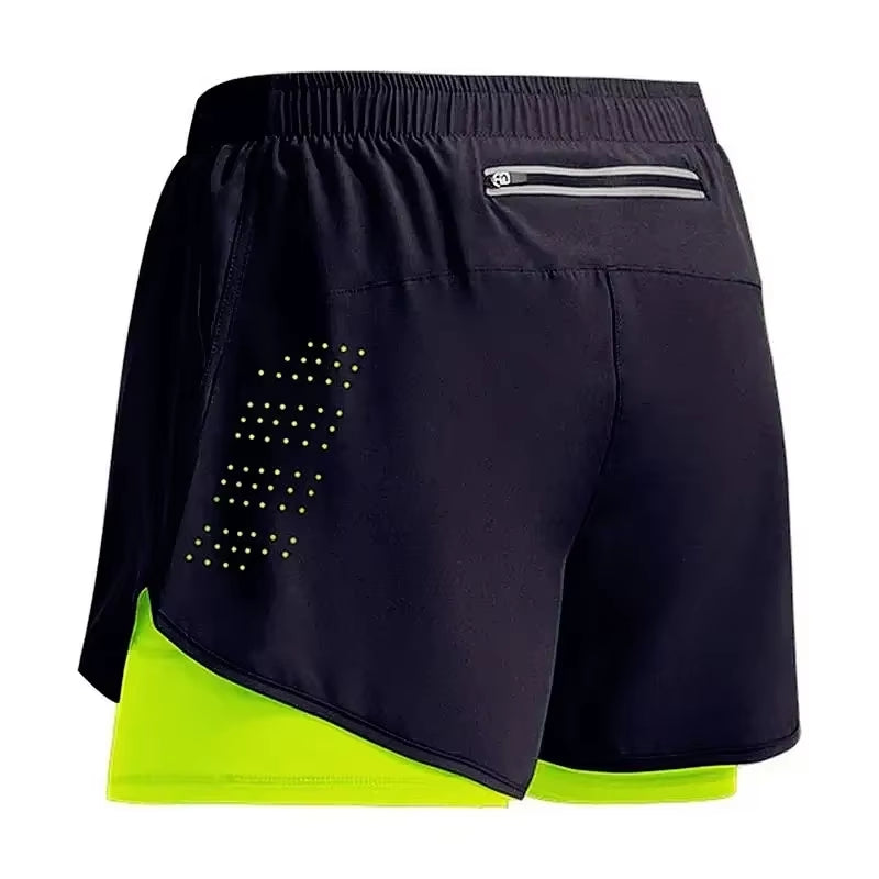 Men'S Shorts 2 in 1 Fitness Training Gym Sports Short Pants Quick Dry Built-In Pocket Double-Deck Beach Bottom Summer Shorts Men