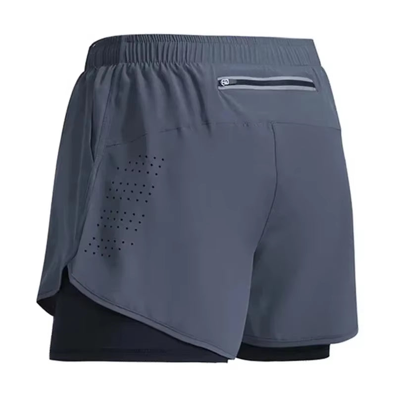 Men'S Shorts 2 in 1 Fitness Training Gym Sports Short Pants Quick Dry Built-In Pocket Double-Deck Beach Bottom Summer Shorts Men