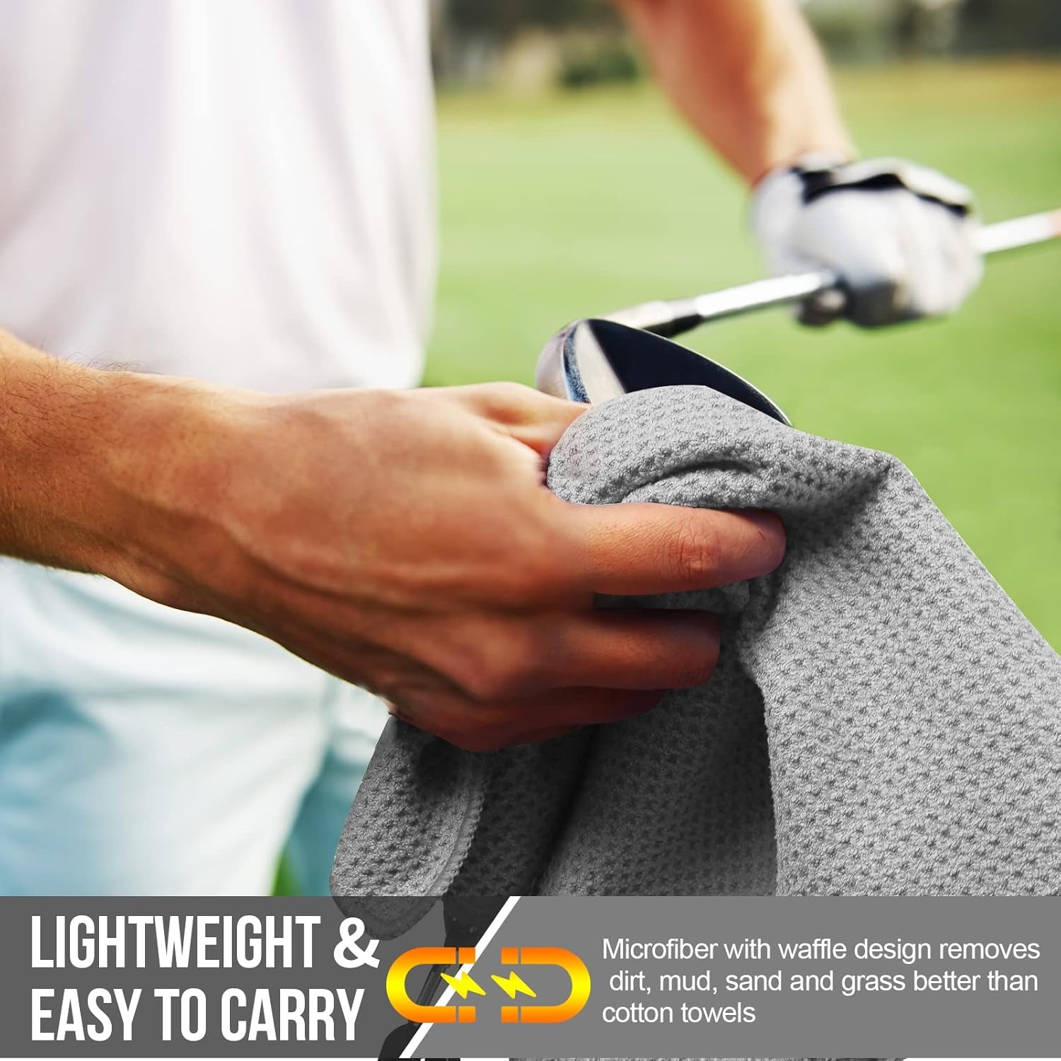 Magnetic Towel, Magnetic Clip for Golf Towel, Microfiber Fabric Waffle Pattern Towels Industrial Strength Magnet for Strong Hold to Golf Carts or Clubs (1, Grey 27 * 20)